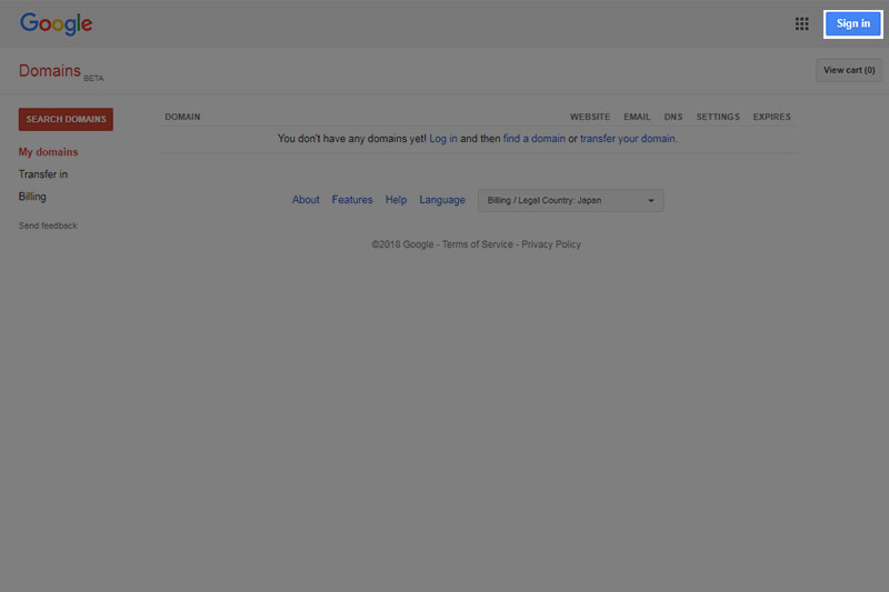 Google Domains ログイン画面